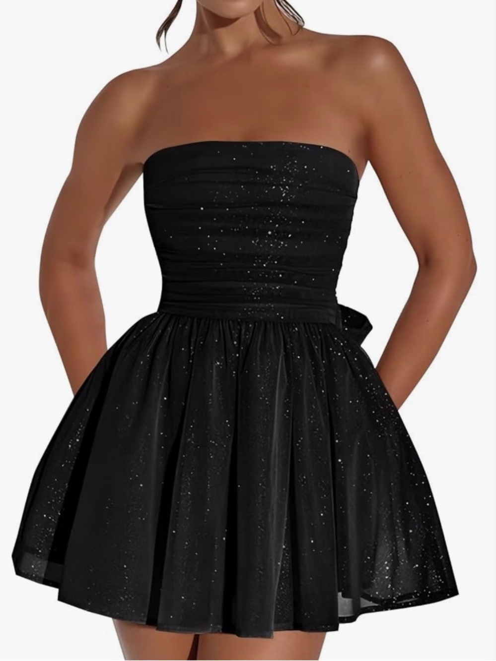 NWT black glitter short homecoming strapless dress with bow size 0